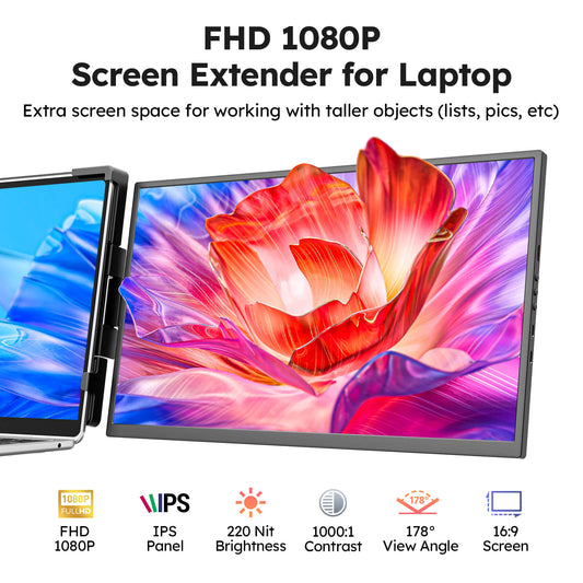 15.6 Inch FHD 1080P IPS Portable Dual Monitor for Laptop Plug and Play Travel Screen Extender Compatible with Mac Windows Android Chrome PS5 Xbox Switch