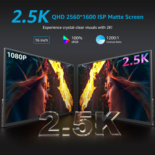 16 Inch Portable Monitor for Laptop with 2.5K FHD Display