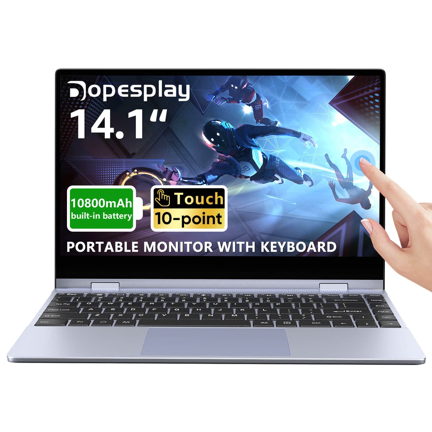 14,1-tums 1080p pekskärm bärbar Lapdock med 10800 mah batteri och tangentbord