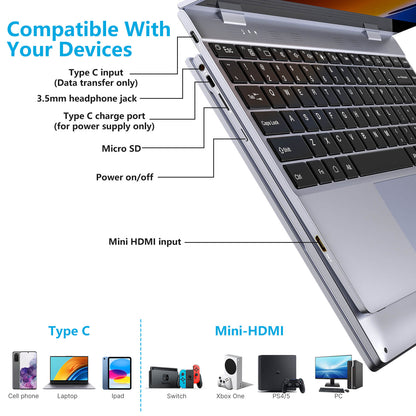 14,1-tums 1080p pekskärm bärbar Lapdock med 10800 mah batteri och tangentbord