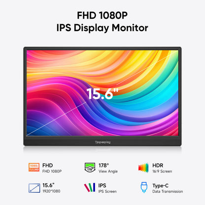 15.6 Inch FHD Portable Monitor for Laptop 1920x1080P Plug and Play