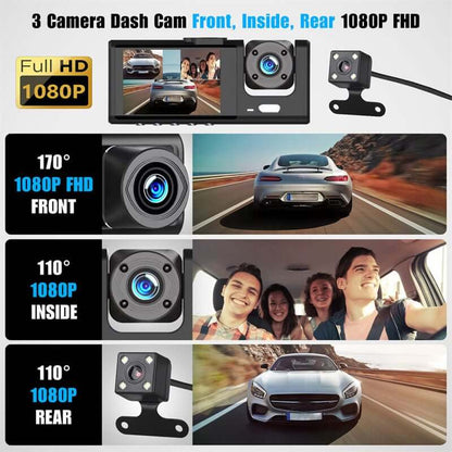 Three Channel 1080P Dash Cam with Night Vision and Parking Monitor