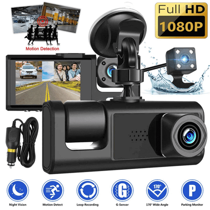 Three Channel 1080P Dash Cam with Night Vision and Parking Monitor