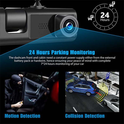 Three Channel 1080P Dash Cam with Night Vision and Parking Monitor