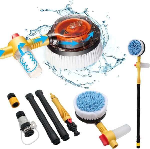 360° Car Rotary Wash Brush Kit - Automatic Rotating Adjustable High Pressure Vehicle Cleaning Brush