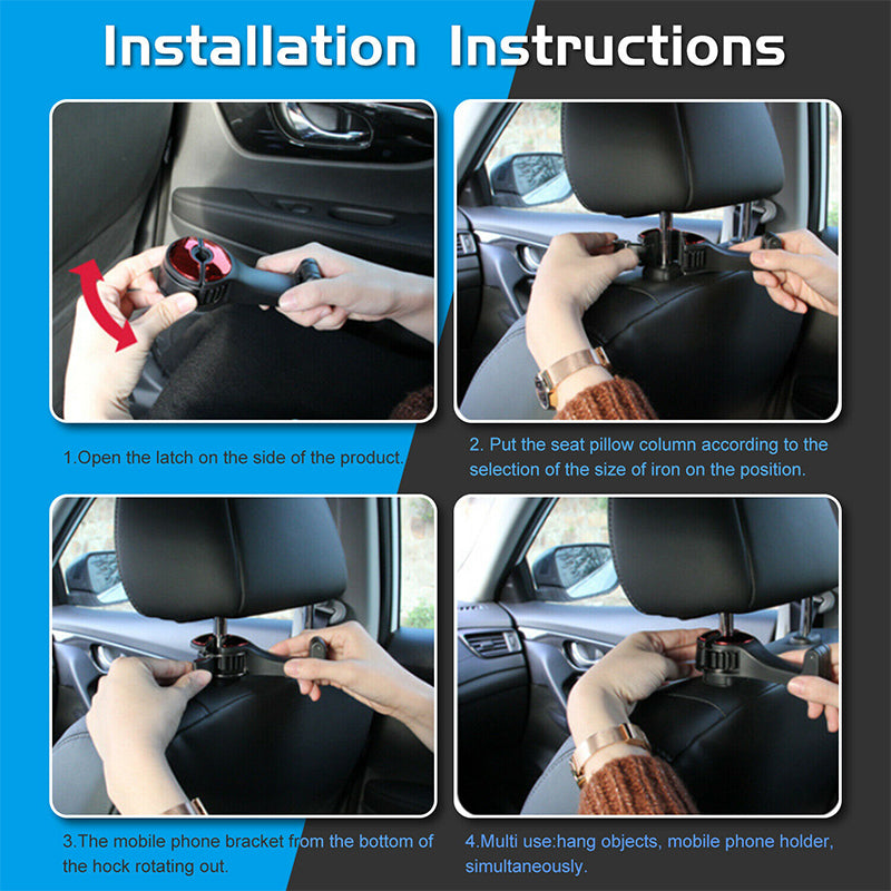 Car Headrest Hook with Phone Holder for Back Seat Organization