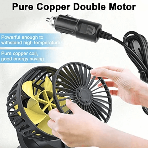 Dual Head USB Powered Car Fan for Adjustable Cooling