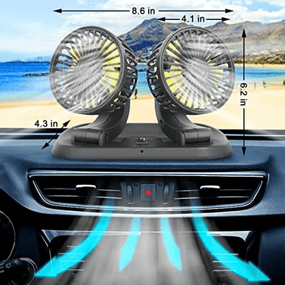 Dual Head USB Powered Car Fan for Adjustable Cooling