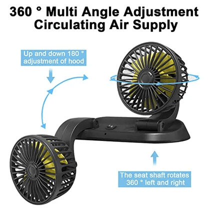 Dual Head USB Powered Car Fan for Adjustable Cooling