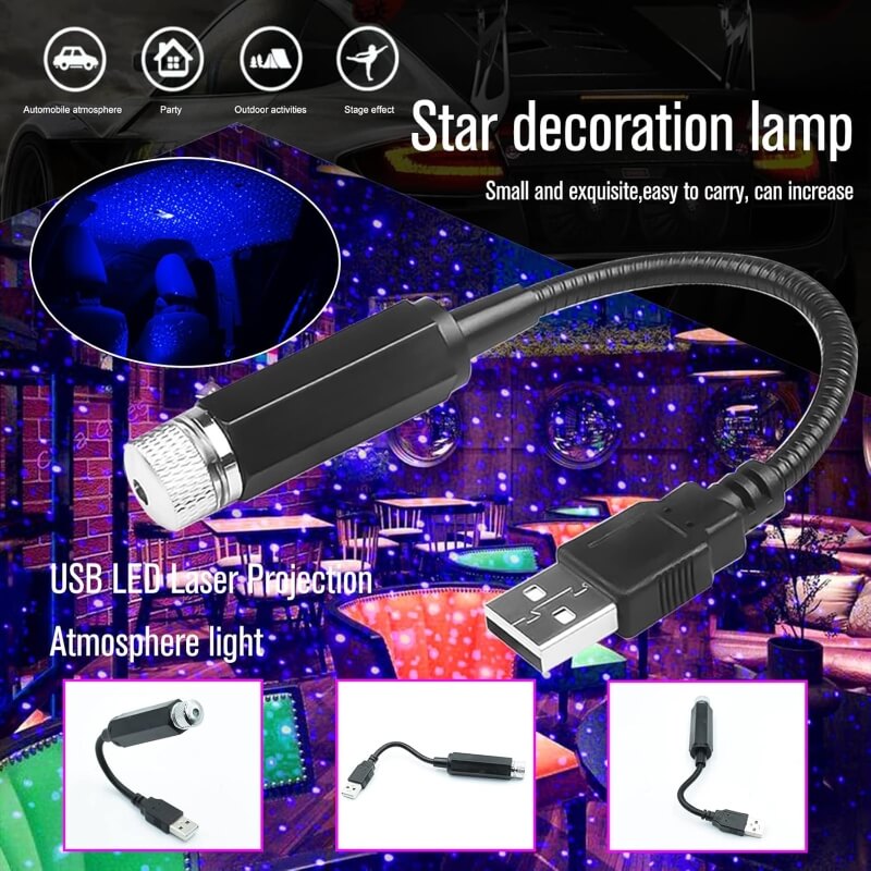 USB Powered Starlight Car Roof Projector Light Portable Ambient Lamp