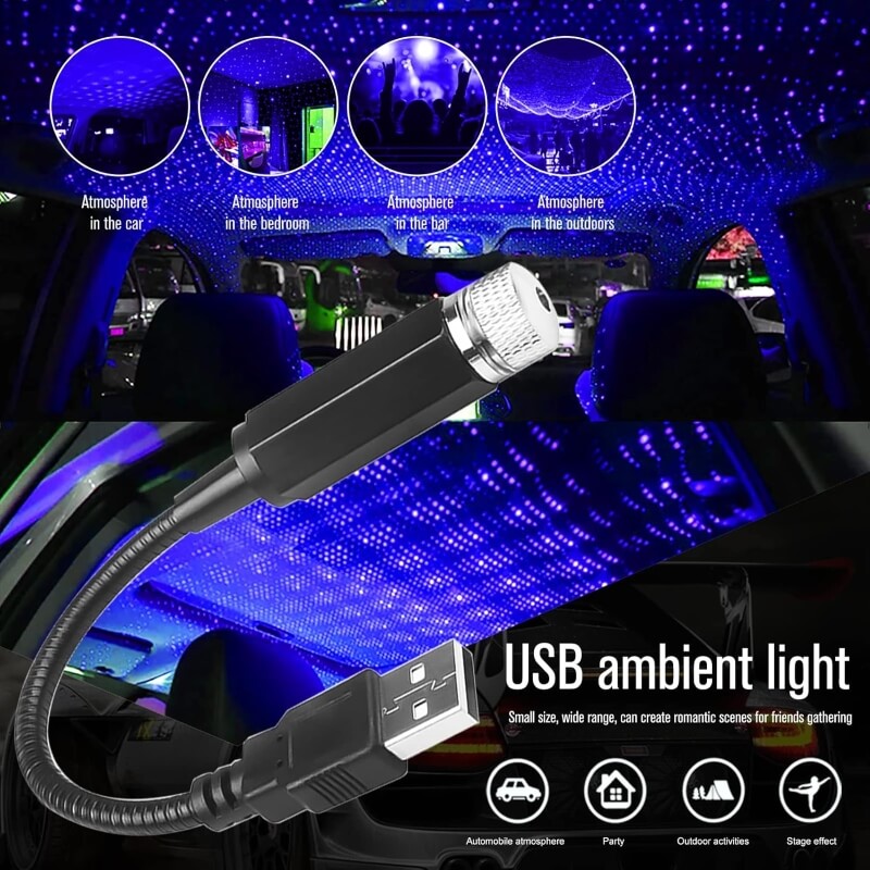 USB Powered Starlight Car Roof Projector Light Portable Ambient Lamp