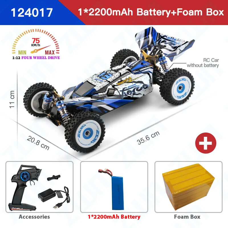 WLtoys 124017 2.4G RC Car 1/12 Scale Brushless Motor 4WD 75km/h High Speed Off-Road Buggy Remote Control Car RTR Metal Chassis