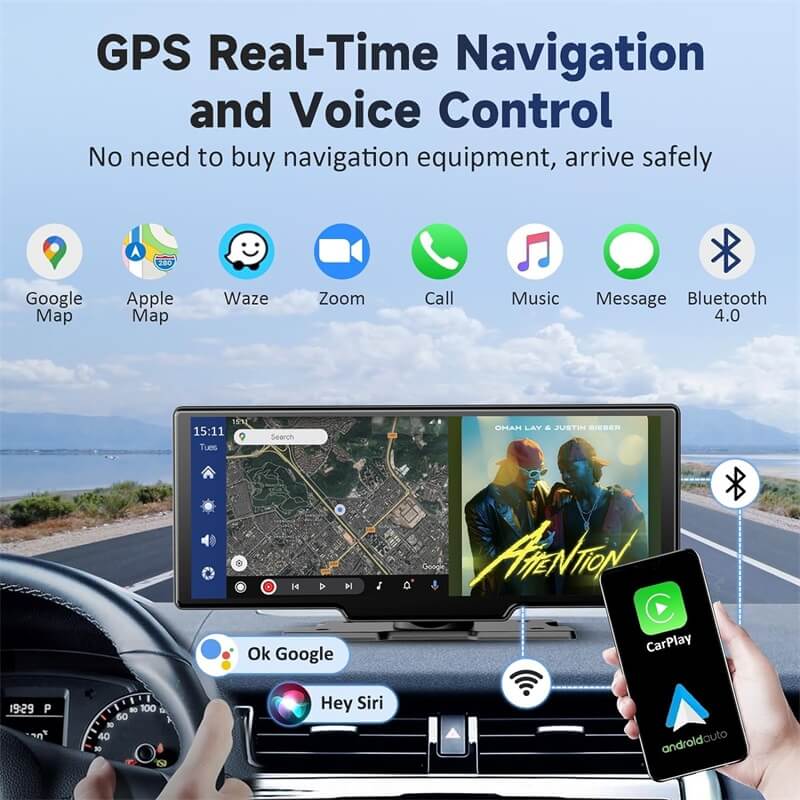 10.26-Inch Touchscreen Wireless CarPlay and Android Auto System with Dash Cam