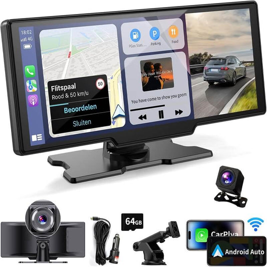 10.26-Inch Touchscreen Wireless CarPlay and Android Auto System with Dash Cam