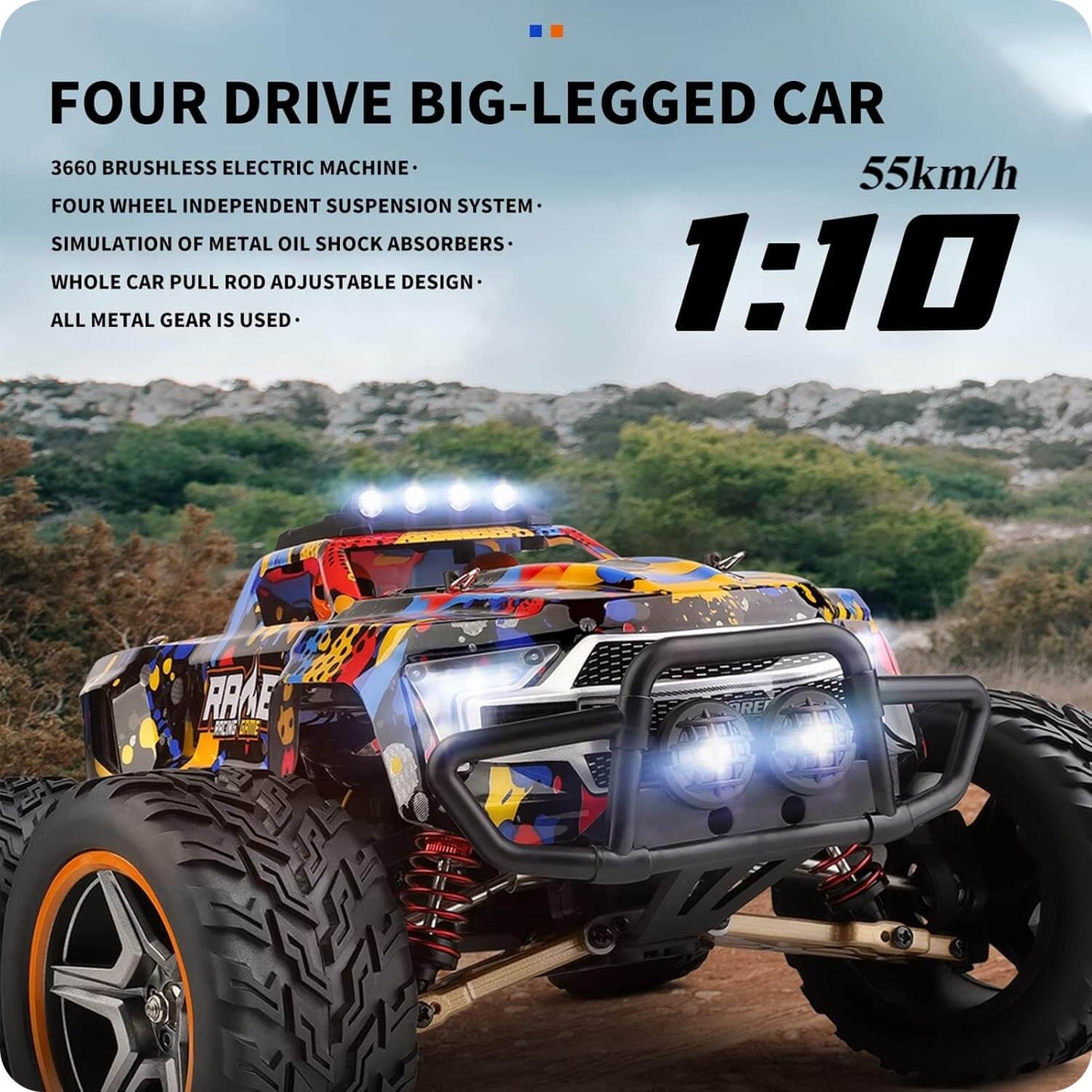 Wltoys 1/10 4WD Brushless RC Car 55km/h High-Speed Off-Road Vehicle