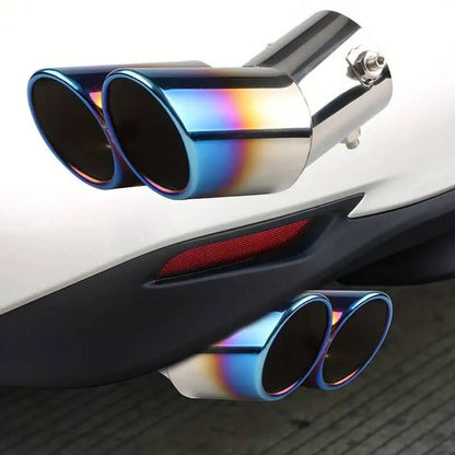 Universal Car Exhaust Double Muffler Tip - Dual Chrome Trim for 1.5-2.3 Inch Inlets