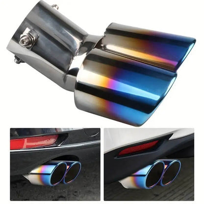 Universal Car Exhaust Double Muffler Tip - Dual Chrome Trim for 1.5-2.3 Inch Inlets